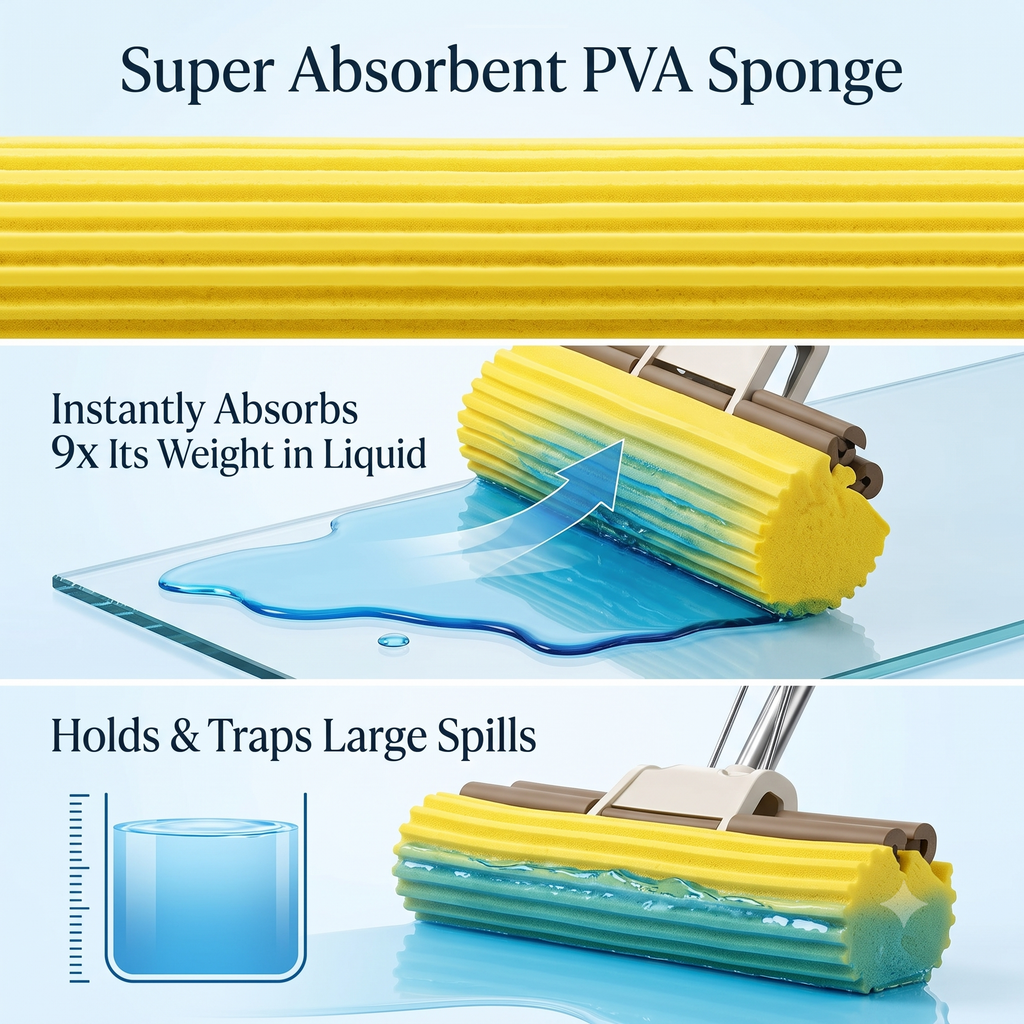 Super Absorbent Sponge Mop with Adjustable Handle & Refills